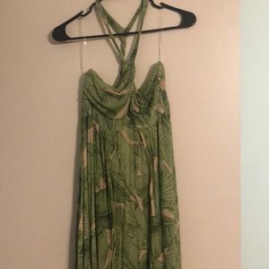 Green and beige tropical dress